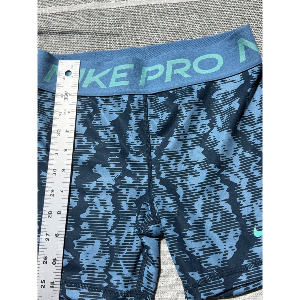 Nike Pro Dri-FIT Women Large Blue Abstract Graphic Compression Athletic Shorts - Picture 2 of 5